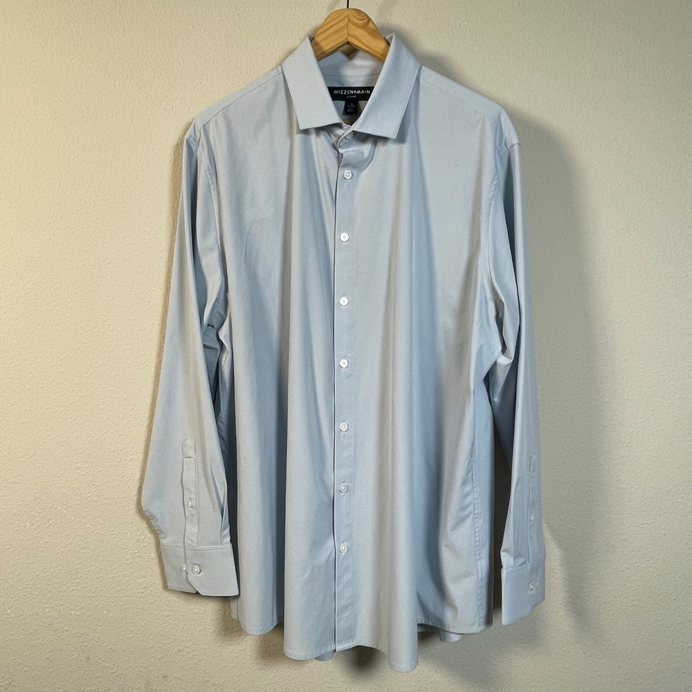 Mizzen+Main Leeward Dress Shirt Mens XL Light Blue Performance Stretch 1WS-0706